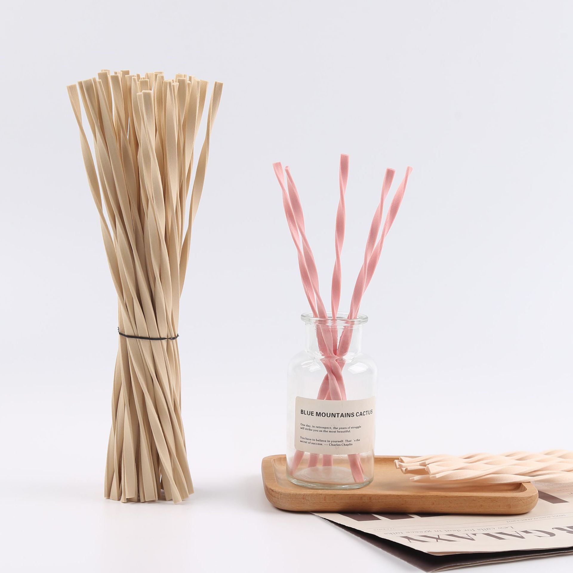 Reed Diffuser Set - 10 adet L30cm pembe/ahşap renk kamış